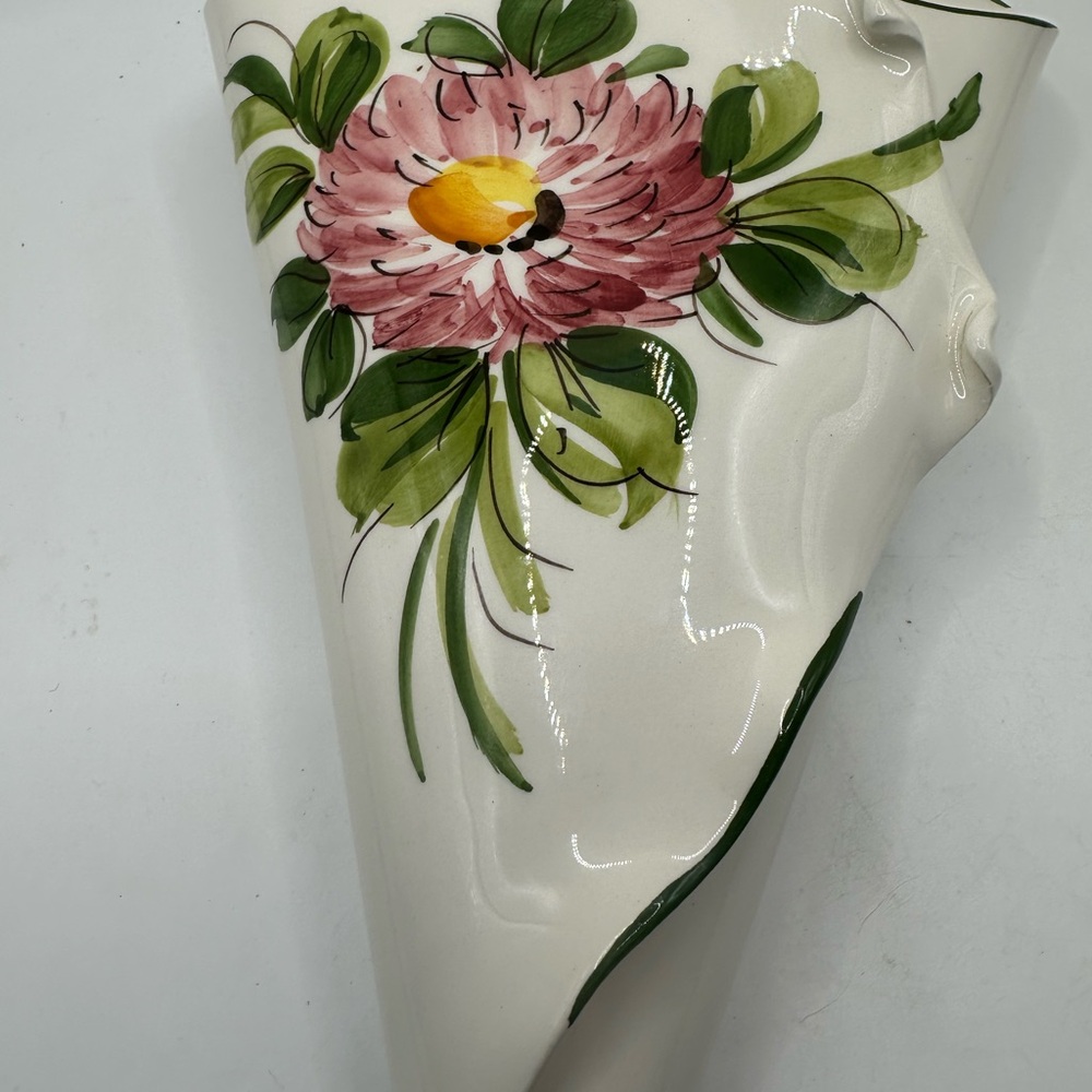 Hand-Painted Floral Cone Shaped Wall Pocket Vase Made In Italy - Picture 2 of 9
